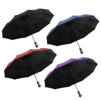 【LEBON】黑膠十骨三折雨傘(全自動收開 抗風 自動傘 摺疊傘 晴雨傘)
