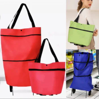 Folding Shopping Trolley Bag with Wheels Reusable Shopping Bag Large-capacity Grocery Bags Vegetables Handbag Food Organizer