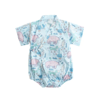 【Baby 童衣】任選 和服 寶寶日本包屁衣 夏日麻料清涼 42122(森林動物-三角)
