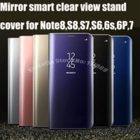 10pcs Leather Smart Clear View Mirror Case For Samsung Galaxy Note 8 J5 J7 Prime S8 S8 Plus S7 S6 Edge A3 A5 A7 C10 6S 6 7plus