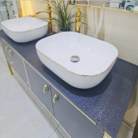 high quality Stainless steel luxury golden bathroom cabinet waterproof with LED Mirror