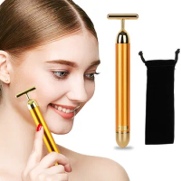 Dropshipping Slimming Face Roller 24k Gold Color Vibration Facial Beauty Roller Massager Stick Lift Skin Tightening Wrinkle Bar
