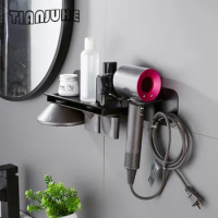 Hair Dryer Holder Wall Mounted with Shelf Hair Dryer Holder Rack Organizer Compatible for Dyson Supersonic Hair Dryer Black