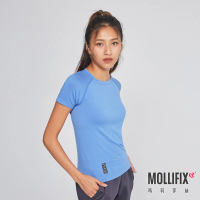 【Mollifix 瑪莉菲絲】A++無縫針織短袖訓練上衣、瑜珈服(活力藍)