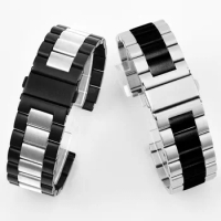 Black White Steel Watch Band for Samsung Gear S3 S4 S5 Frontier Classic 46mm 42mm Accessorie 20mm 22mm 24mm Watch Strap