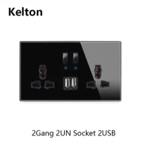 Kelton 146 kaca tempered panel piano Atur ulang kunci dengan LED beberapa tiga lubang USB ganda dinding modis seri soket