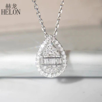 HELON Solid 18K White Gold Pendant Necklace Natural Diamond Engagement Necklace Women Jewelry Water Drop Pear Shape