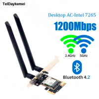 1200Mbps Bluetooth 4.2 PCi Express Wifi Adapter 2.4G/ 5G Dual Band Intel 7265 Wireless PCI-E Card For Desktop PC