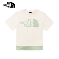 【The North Face 官方旗艦】北面UE女款米綠拼接大尺寸品牌LOGO短袖T恤｜886HQLI