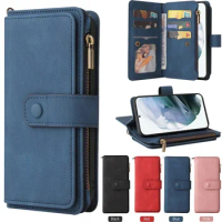 For Samsung S23 S22 S21 S20 FE 5G Zipper Leather Wallet Case For Samsung Galaxy S23 Ultra Note 20 S 22 21 10 9 Plus S10E Cover
