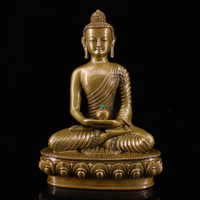 藏傳純銅老黃銅無量壽佛鑲嵌寶石釋迦牟尼佛像擺件居家佛像用品