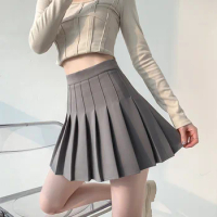Tesco2 Mini Pleated Skirt For Young Women Spring Summer Japan Kawaii Gray Coffee Skirt Preppy Style High Waist Y2K Uniform Skirt