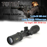 TOTEN 1-10x28 Hunting Riflescope Mil Dot Red Green Illuminated Turret Lock Side Focus FMC Long Range Optical Sights .30-06 .308