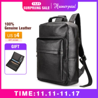 Men's luxury Fashion Business Backpack 15.6 Inch Laptop Backpacks Genuine Leather Men's Backpack Large Capacity Shoulder Bag