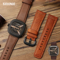 Genuine Leather Men's Watch Strap for Seven Friday Watch Band M2/Q201/02/03 Series Dark Brown 28mm