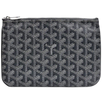 【GOYARD 高雅德】經典Senat Pouch PM塗層帆布LOGO牛皮萬用拉鍊拉鍊手拿包(灰色SENAT2PMLTY09CL09P-GRAY)