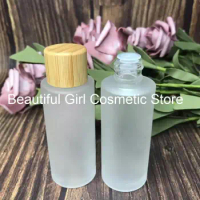 30ml 50ml 100ml 120ml 150ml bamboo screw caps frosted glass cosmetic cream jar skincare pump facial lotion cream glass bottles