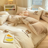 卡通小熊牛奶絨四件套冬季加厚雙面絨兒童床上用品珊瑚法蘭絨被套
