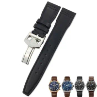 HAODEE Leather Watchband 20mm 21mm 22mm Suitable for IWC Big Pilot Spitfir Mark 18 Portfino Calfskin Black Watch Strap
