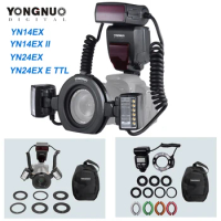 Yongnuo YN14EX II/YN24EX/YN24EX E TTL Macro Flash for Canon EOS 1Dx 5D3 6D 7D 70D 80D for Sony A7II 2*Flash Head+4*Adapter Ring