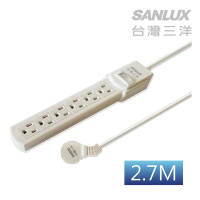 SANLUX台灣三洋 3孔6座單切12尺平貼式安全延長線3.6M-SYPW-361C