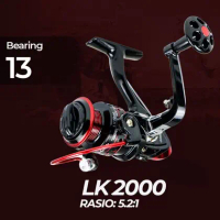 Gold Sharking Reel Pancing Spinning 5.2:1 Ball Bearing 13 - LK2000 - Black/Red