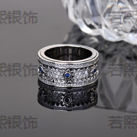 Sterling Bạc Bánh Răng Khảm Màu Nhẫn Kim Cương Nhẫn Nam Nổi Tiếng Trên Mạng Nhẫn Nam Cao Cấp Gypsoph