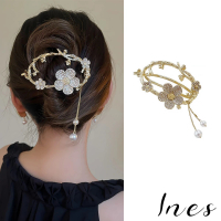 【INES】美鑽髮夾 花朵髮夾 流蘇髮夾/韓國設計閃耀美鑽花朵流蘇墜盤髮夾 香蕉夾(2色任選)