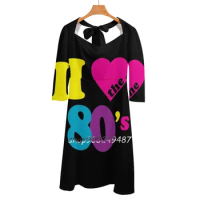 I Love The 80S Shirt Flare Dress Square Neck Dress Elegant Female Fashion Printed Dress I Love The 80S