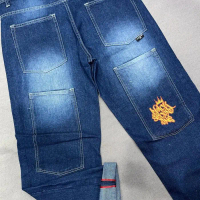 Y2K Denim 4 Big Pocket Jeans Baggy Skena Gombrong Selvedge Spray Whisker Bordir  Celana Panjang Hita