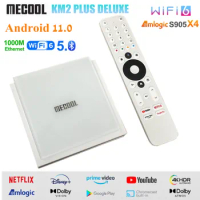 MECOOL KM2 PLUS Deluxe ATV Box Netflix 4K Android 11 S905X4 4GB DDR4 32GB 2.4G/5G WiFi6 1000M-LAN BT5.0, AV1 Support Prime Video