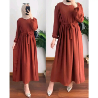 Alisa MIDI dress bahan crinkle airflow premium / Gamis muslimah terbaru & kekinian Polos kain muslim