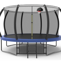 New 14FT Trampolines blue Round Trampoline with Safety Enclosure Net &amp; Ladder, Spring Cover Padding