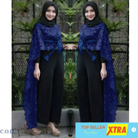 Baju LONG CAPE NAVY SL Dress Wanita brukat navy Kekinian@@ Fit Muslim Gamis Pesta