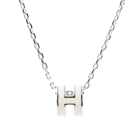 【HERMES】Mini Pop H pendant 立體橢圓簍空項鍊(白/銀色)