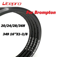 Litepro Folding Bike Rims 349 16x1-3/8 For Brompton Rims Aluminum Alloy Double Wall All Black Wheel Rim 20-24-28-36 Hole