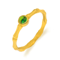 【金喜飛來】買一送金珠 黃金戒指竹節水鑽寶綠色10號香港戒圍(0.49錢±0.03)