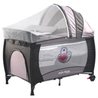POPO 雙層安全嬰兒床(具遊戲功能)(棕色)附贈尿布台遮光罩與蚊帳