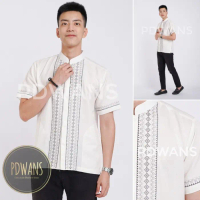 BAJU KOKO Lengan Pendek Putih Tulang ALISTA 7 Kemeja Koko Muslim Bordi - Putih Tulang, M