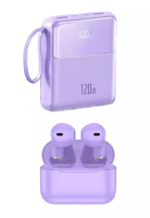 EGLANTINE 超值優惠 - 5s PRO MINI 無線耳機 - 紫色 + 多插頭 120W / 30000mAh 快速充電行動電源 - 紫色
