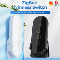 Tuya ZigBee Smart Light Switch Touch Tempered Glass Switch 4 Gang Scene Switch Smart Life App Remote Control Wireless Switch