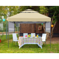 Canopy, pop-up Gazebo canopy, three-layer canopy with adjustable double half canopy, beige, outdoor sunshade
