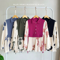 POPPY BLOUSE | Blouse Knit Wanita Mix Plisket