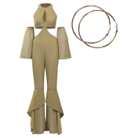 Women 1970s Retro Vintage Disco Jumpsuit Cosplay Costume Flares Pants Outfits Halloween Carnival Suit
