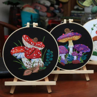 DIY Mushroom Embroidery Kit Snail Printed Pattern for Beginner Flower Cross Stitch Set Needlework Hoop Handmade Sewing Art Craft