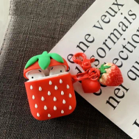 Cute 3D Fruit Strawberry Earphone Cover For Apple AirPods 2 Silicone Case AirPods2 Protection Air Pods Skin Accessories Key Ring