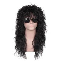 10Color Funny Halloween Cosplay Wigs Men's Women 70s 80s Long Black Curly Rocker Costume Wig