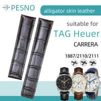 PESNO Suitable for TAG Heuer CARRERA 1887/2110/2111 Genuine Crocodile Leather Wrist Watch Straps Men Thickness Watch Band