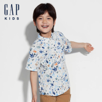 【GAP】男童裝 Logo印花翻領短袖襯衫-多彩印花(466077)