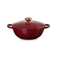 【Le Creuset】典藏琺瑯鑄鐵鍋媽咪鐵鍋24cm(醇酒紅-金頭-內鍋黑)